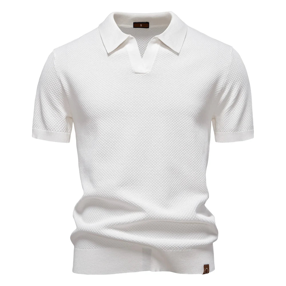 Camisa Polo Italiana Ravello Masculina em tricô premium na cor branca clássica.