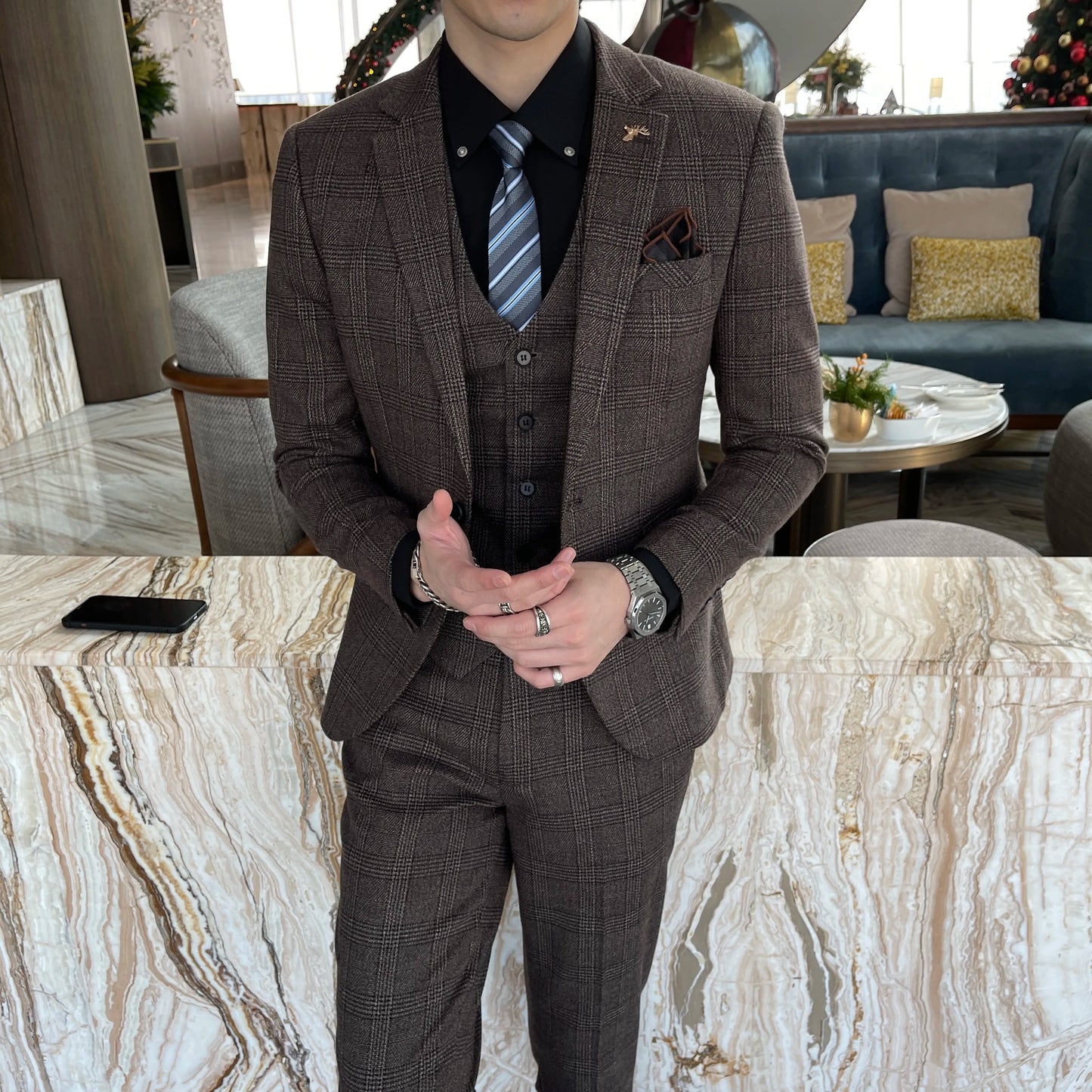Conjunto elegante de terno/colete e calças