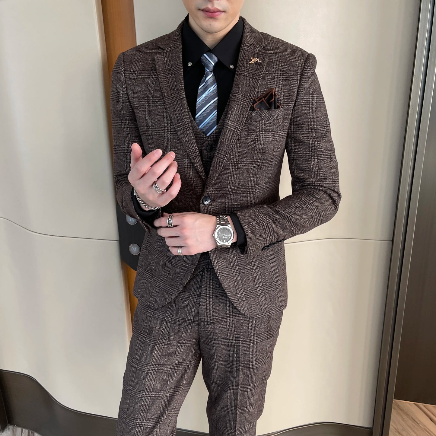 Conjunto elegante de terno/colete e calças