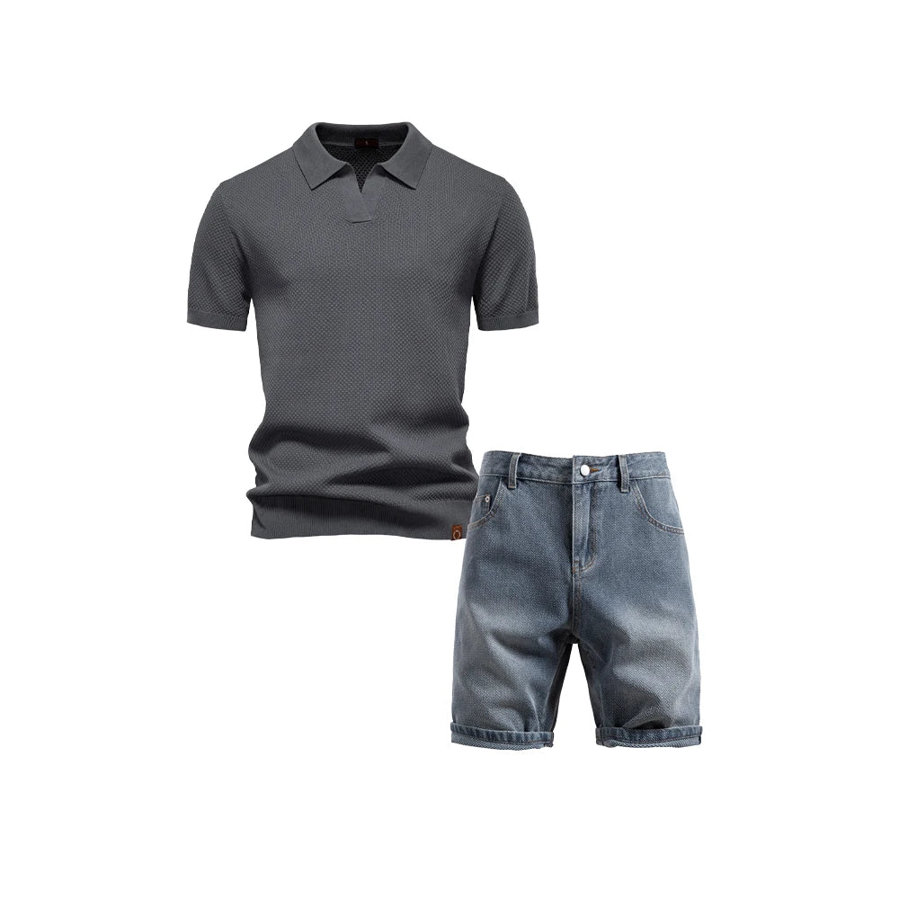 Conjunto Masculino Casual Elegante Riviera Marselha com Polo e Bermuda Premium