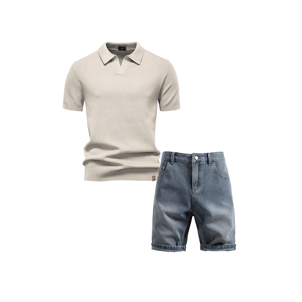 Conjunto Masculino Casual Elegante Riviera Marselha com Polo e Bermuda Premium