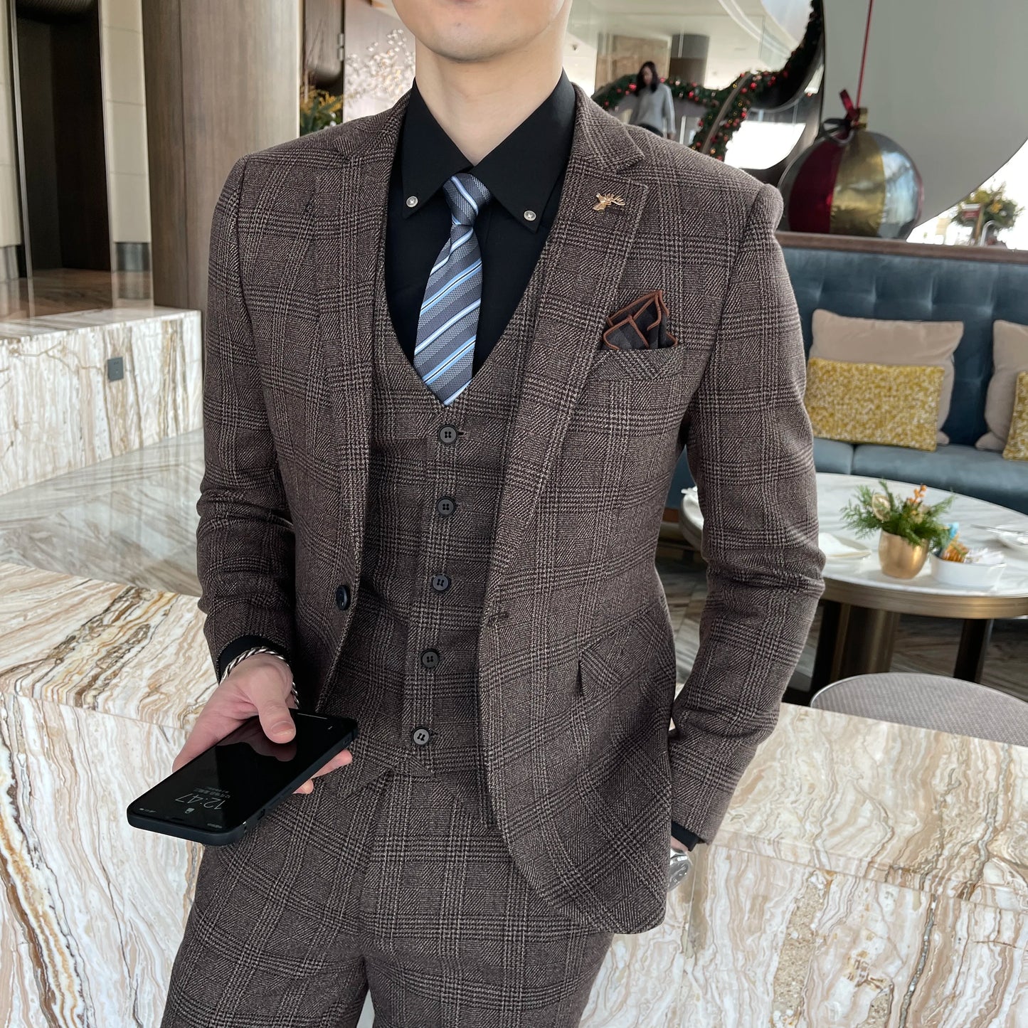 Conjunto elegante de terno/colete e calças
