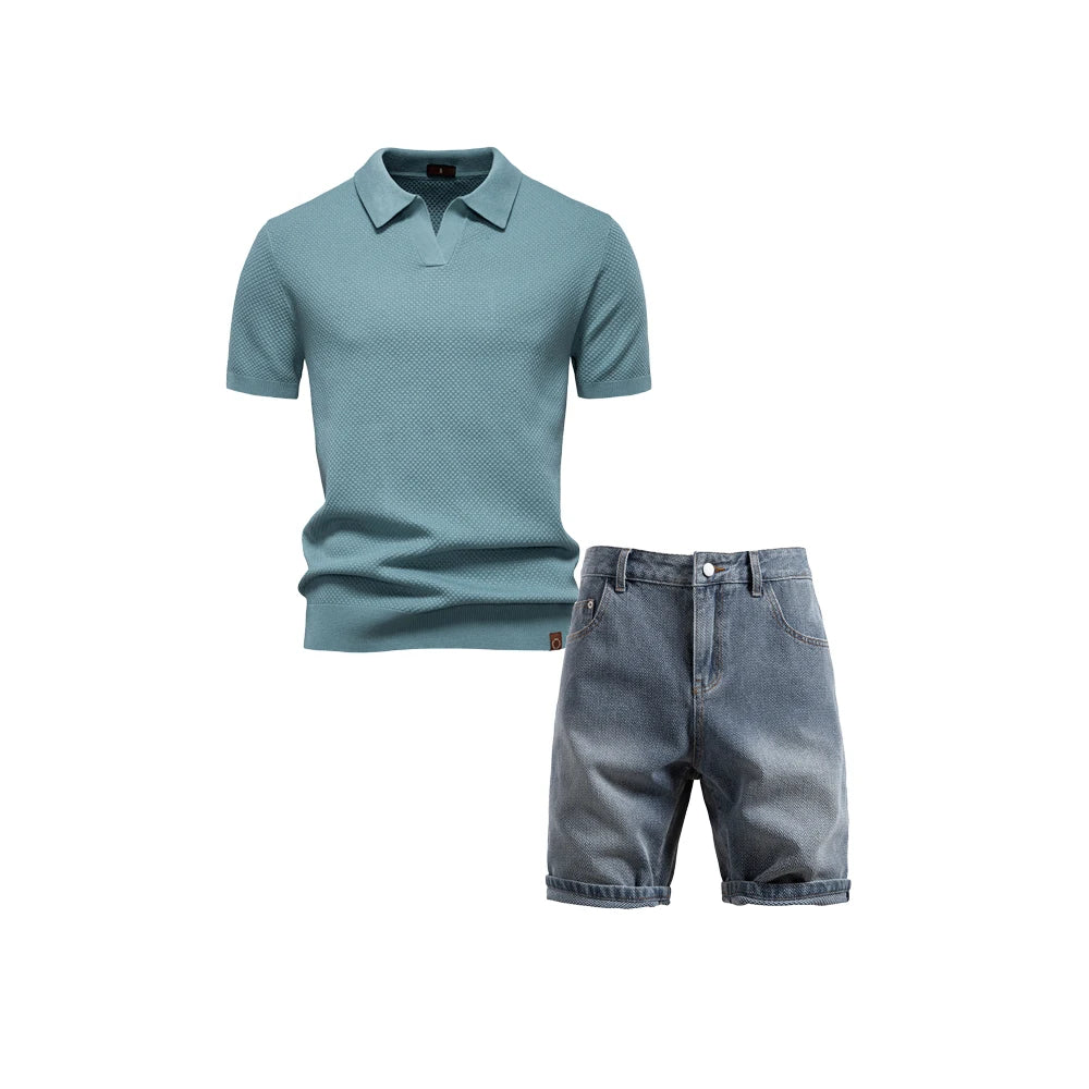 Conjunto Masculino Casual Elegante Riviera Marselha com Polo e Bermuda Premium