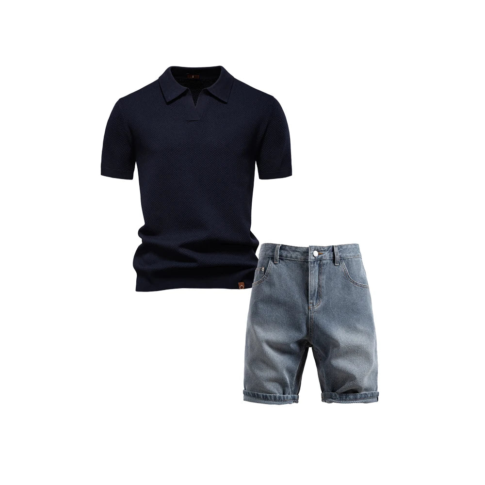 Conjunto Masculino Casual Elegante Riviera Marselha com Polo e Bermuda Premium